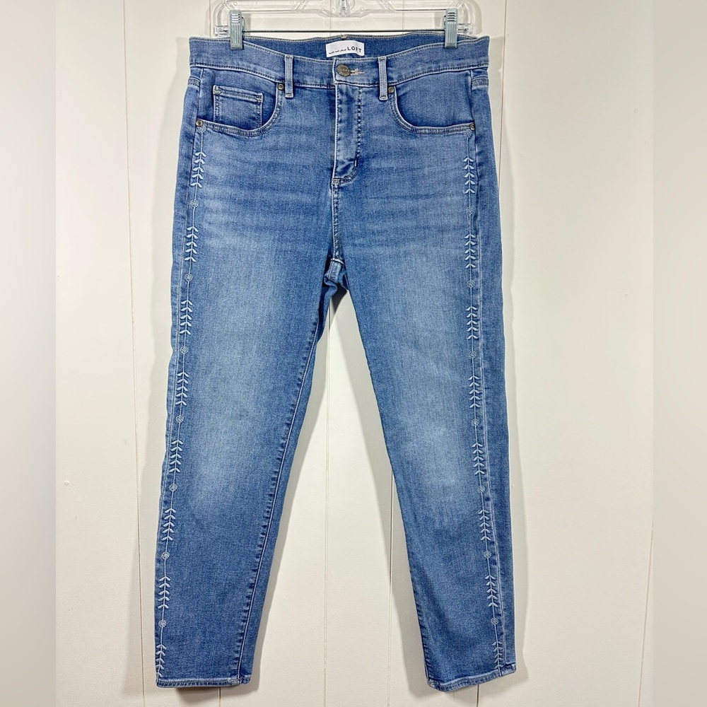LOFT Womens Sz 10/30 Blue Modern Skinny Crop Embroidered Denim Jeans Slim Pocket